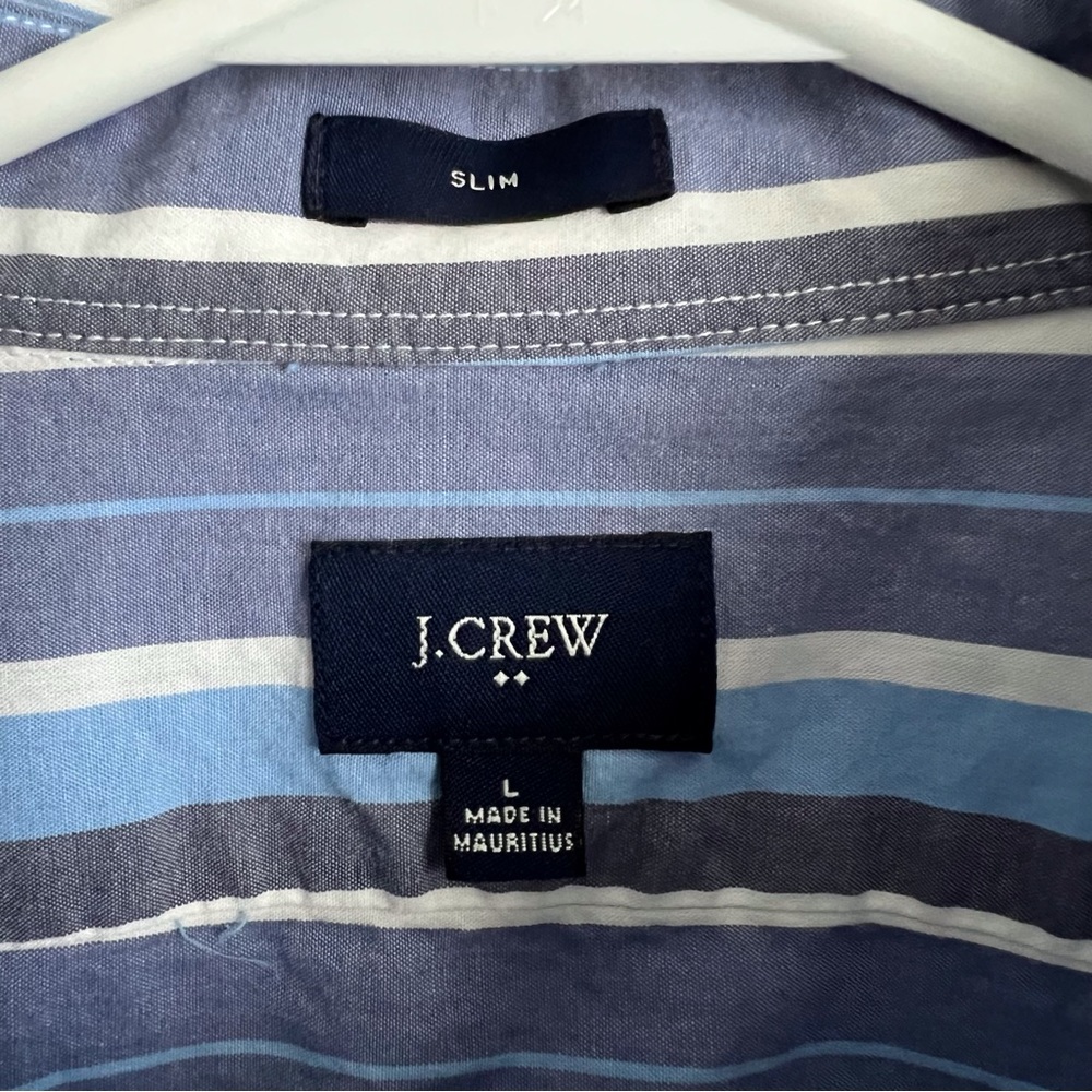 LAST CALL SALE! J Crew Men’s Large Blue White Stripe Button Down Collard Shirt - Picture 3 of 8